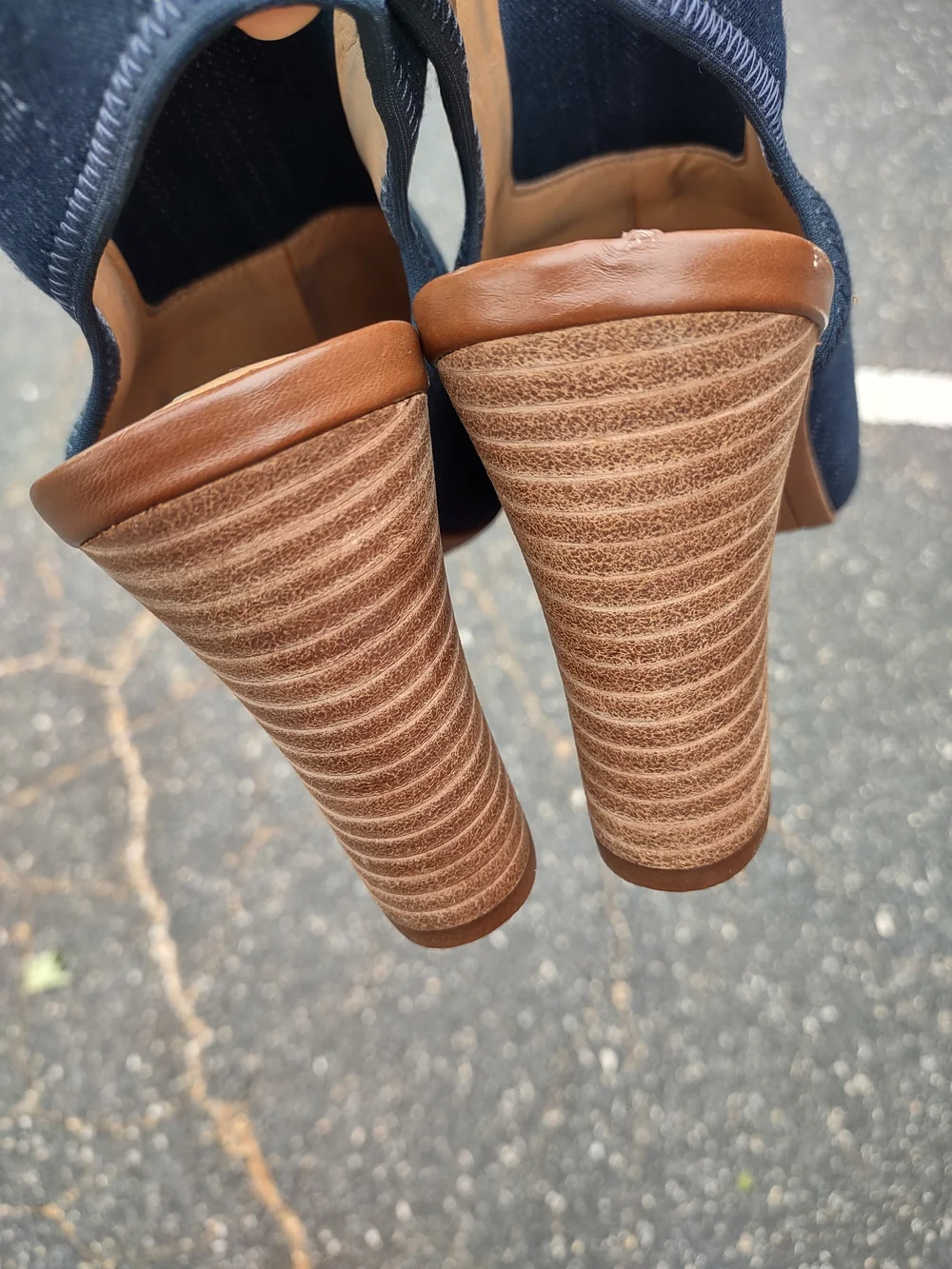 Women's Franco Sarto Denim Open-Toe Slingback Peep Toe Heels - Picture 9 of 9
